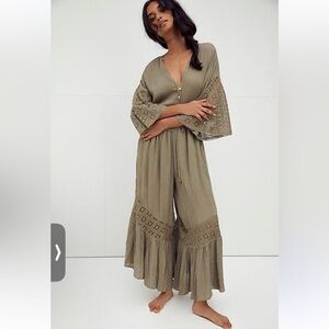 Free people Angela jumpsuit dress lace embroidered wide leg